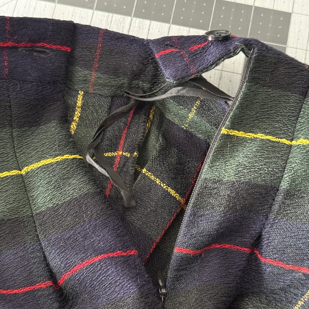 Vintage Dark Academia Preppy Tartan Maxi Skirt Green Wool Blend Velvet Size 10 - Picture 7 of 7